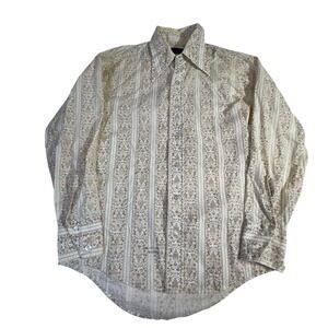 Vintage Maverick Shirt – M White Green Pagoda Print 70s